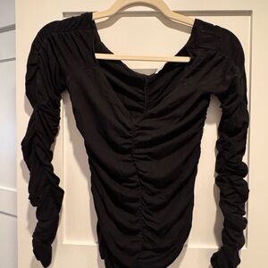 Reformation Black Ruched Long Sleeve Top